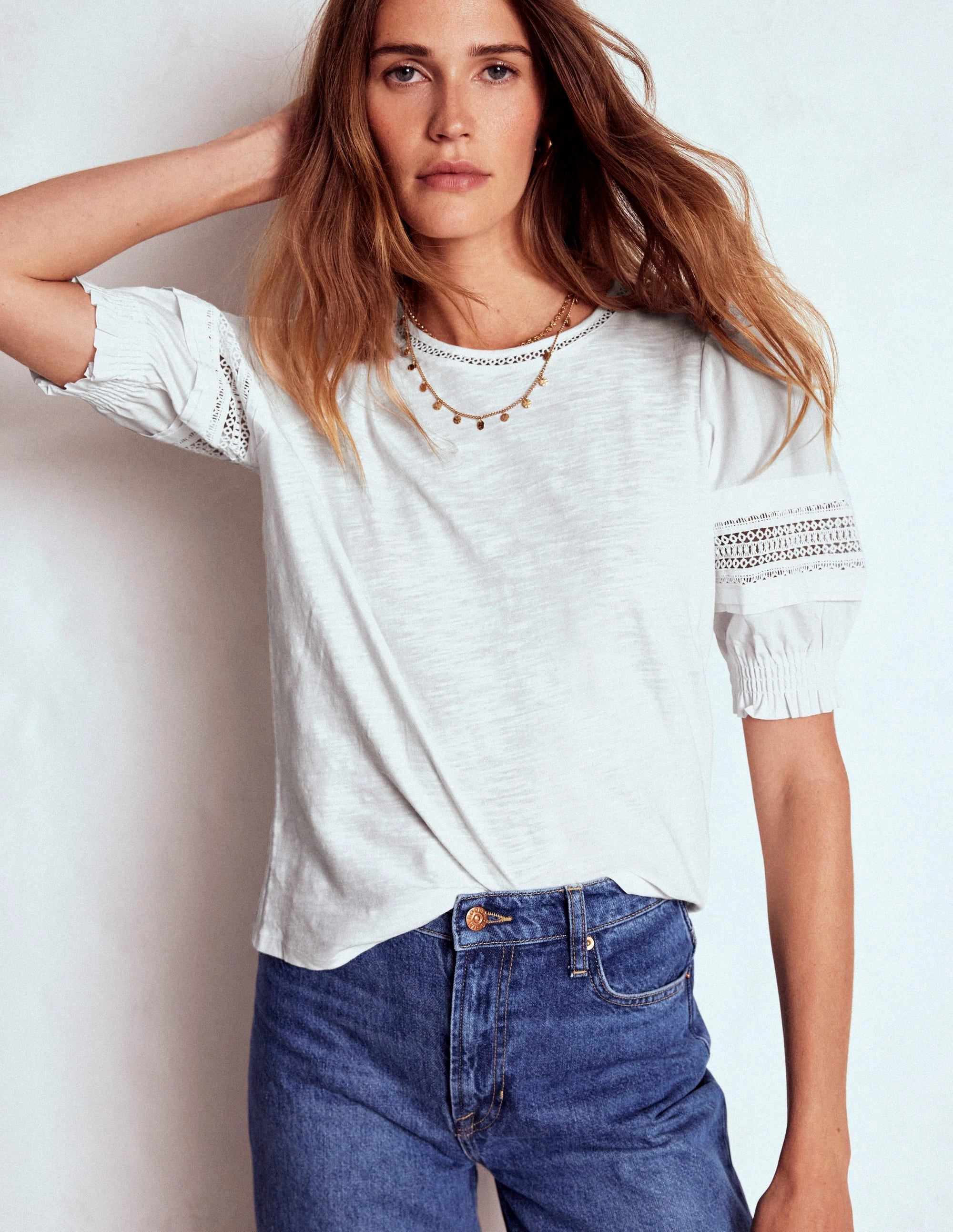 Smooth Seam Transition Lottie Puff Sleeve Top-White