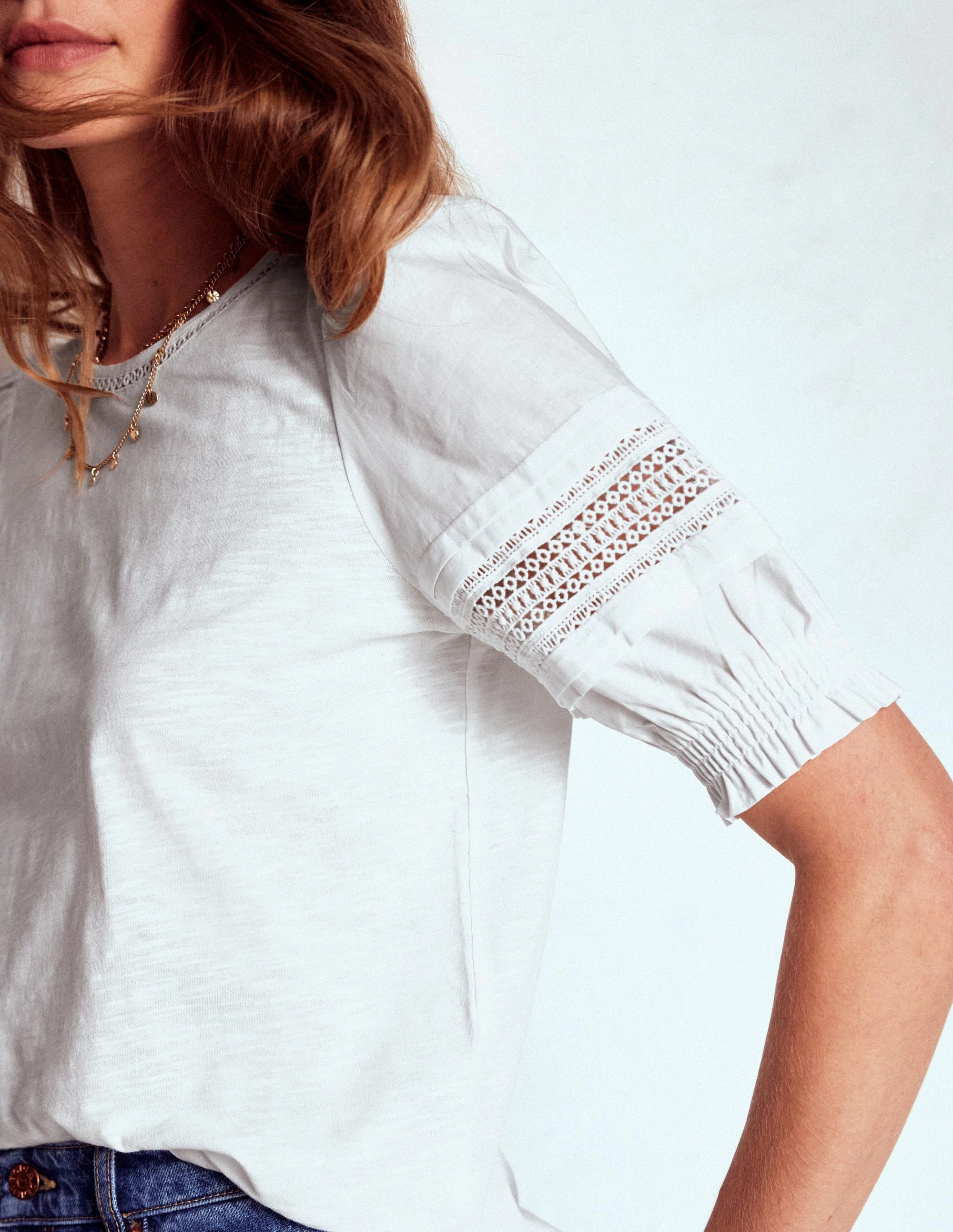 Lottie Puff Sleeve Top-White YarnDyedQuality
