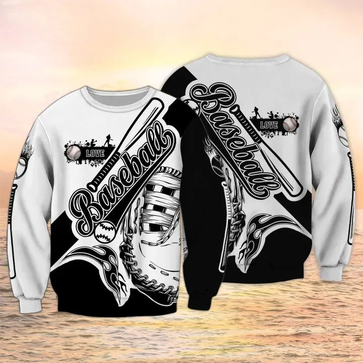 Love Baseball 3D Tshirt Men Women, 3D All Over Printed Baseball Hoodie, Baseball Sweatshirt, Gift To Baseball Player