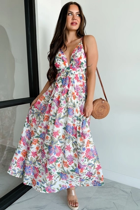 Fashion Daily Love Unscripted Floral Maxi Dress (Fuchsia Multi)