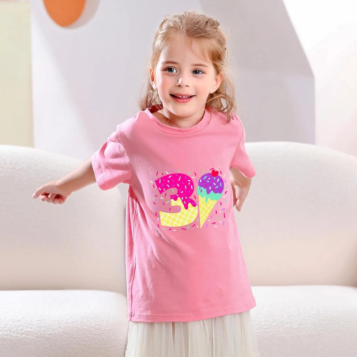 Lovekider Girls Birthday T Shirts Cotton Short Sleeve T-Shirts Tee Party Clothing 3-6 Years