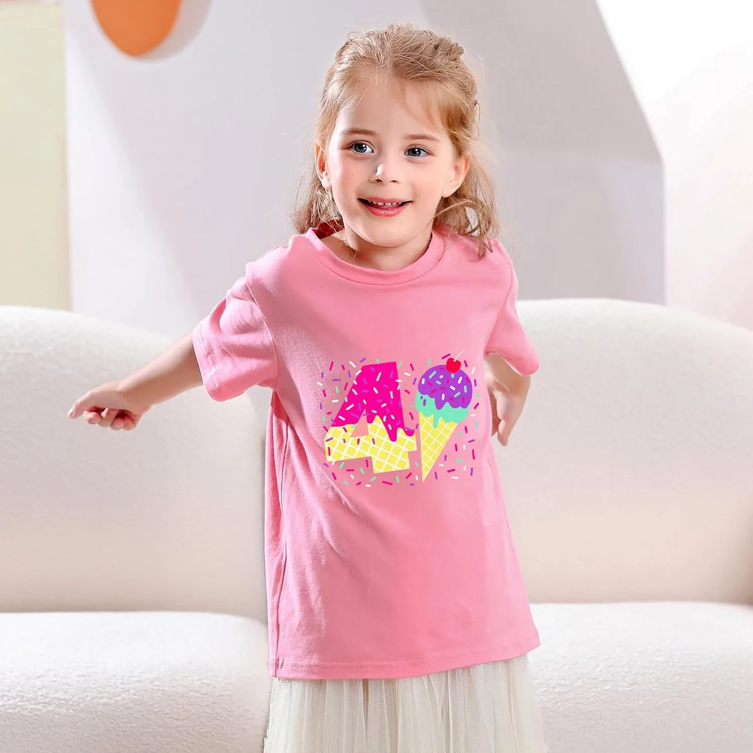 Lovekider Girls Birthday T Shirts Cotton Short Sleeve T-Shirts Tee Party Clothing 3-6 Years
