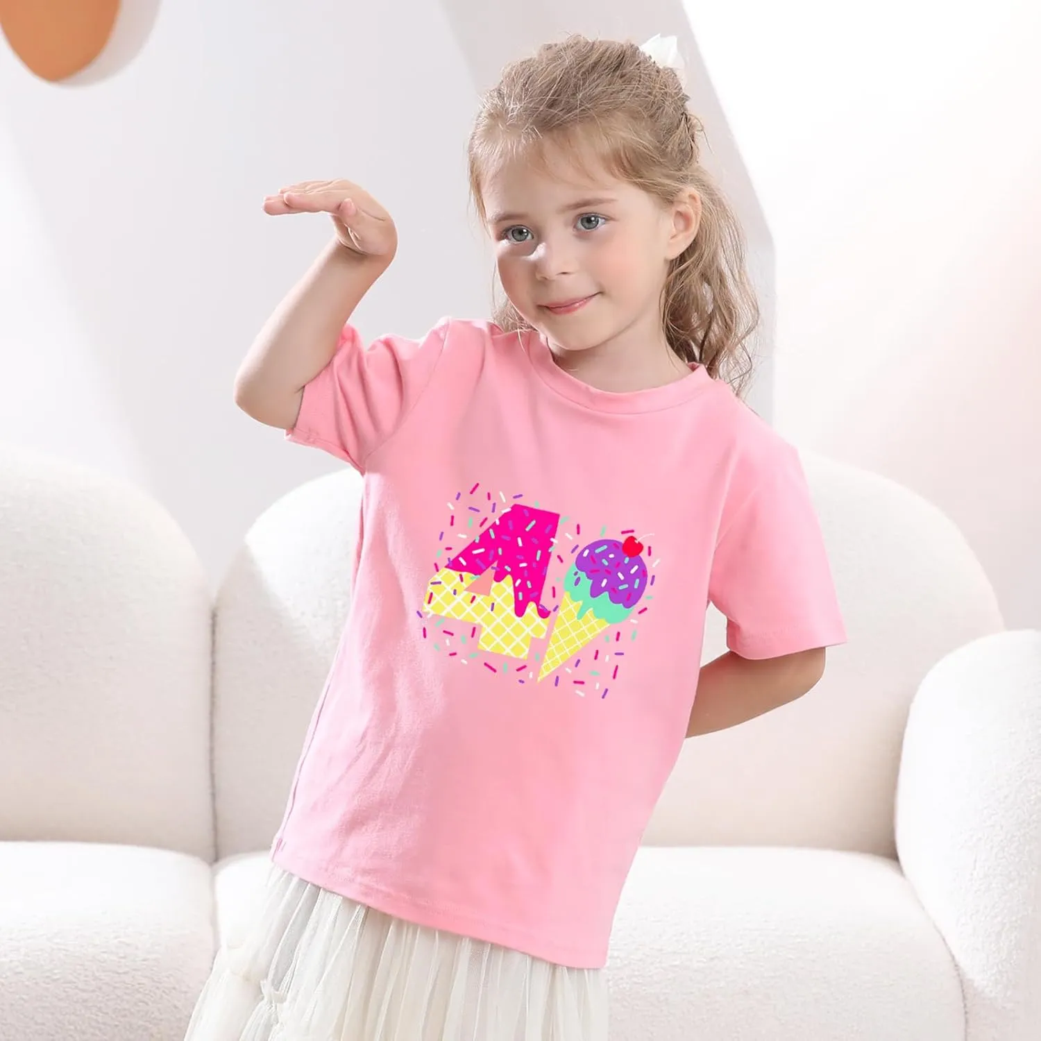 Lovekider Girls Birthday T Shirts Cotton Short Sleeve T-Shirts Tee Party Clothing 3-6 Years