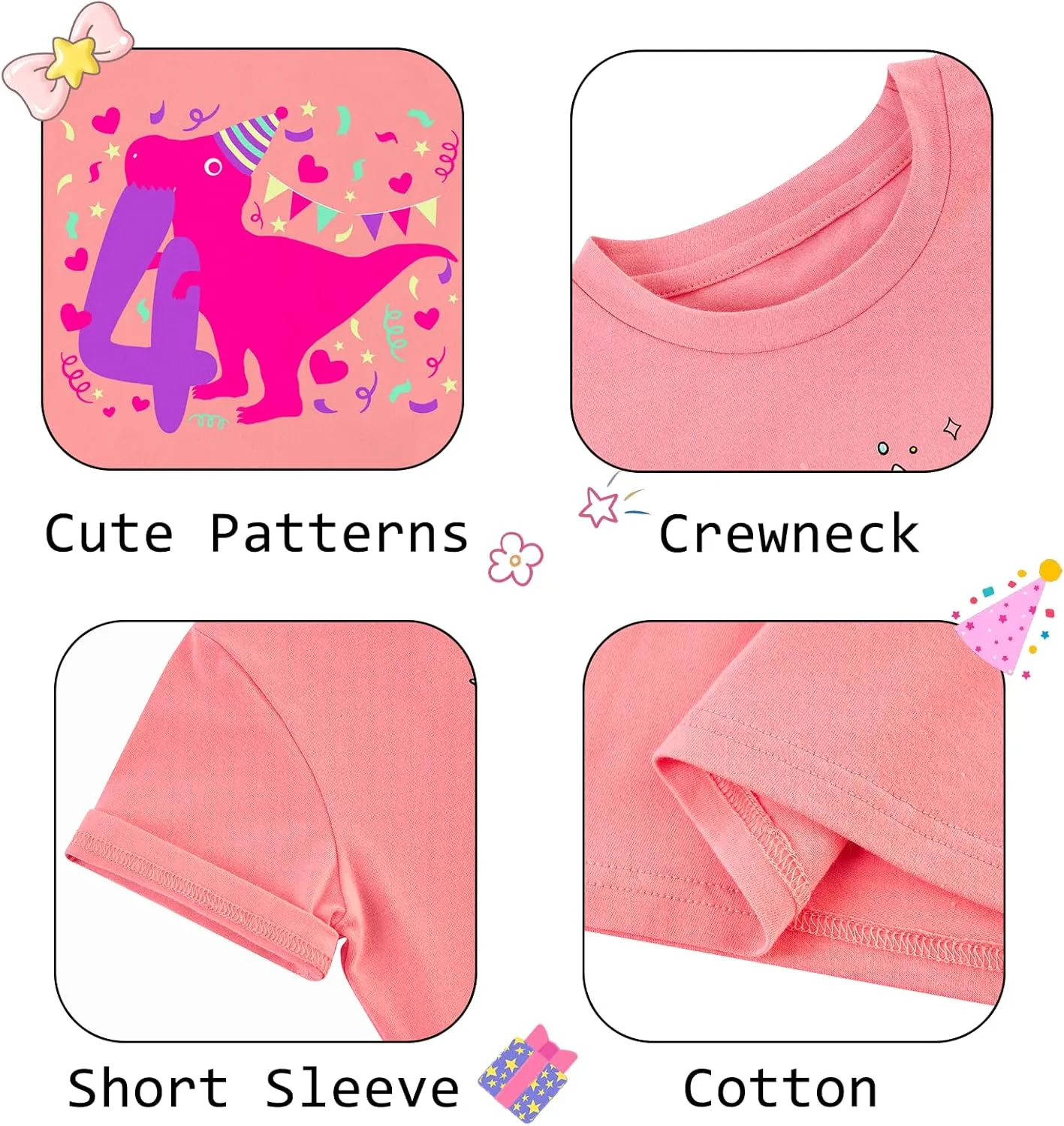 Lovekider Girls Birthday T Shirts Cotton Short Sleeve T-Shirts Tee Party Clothing 3-6 Years
