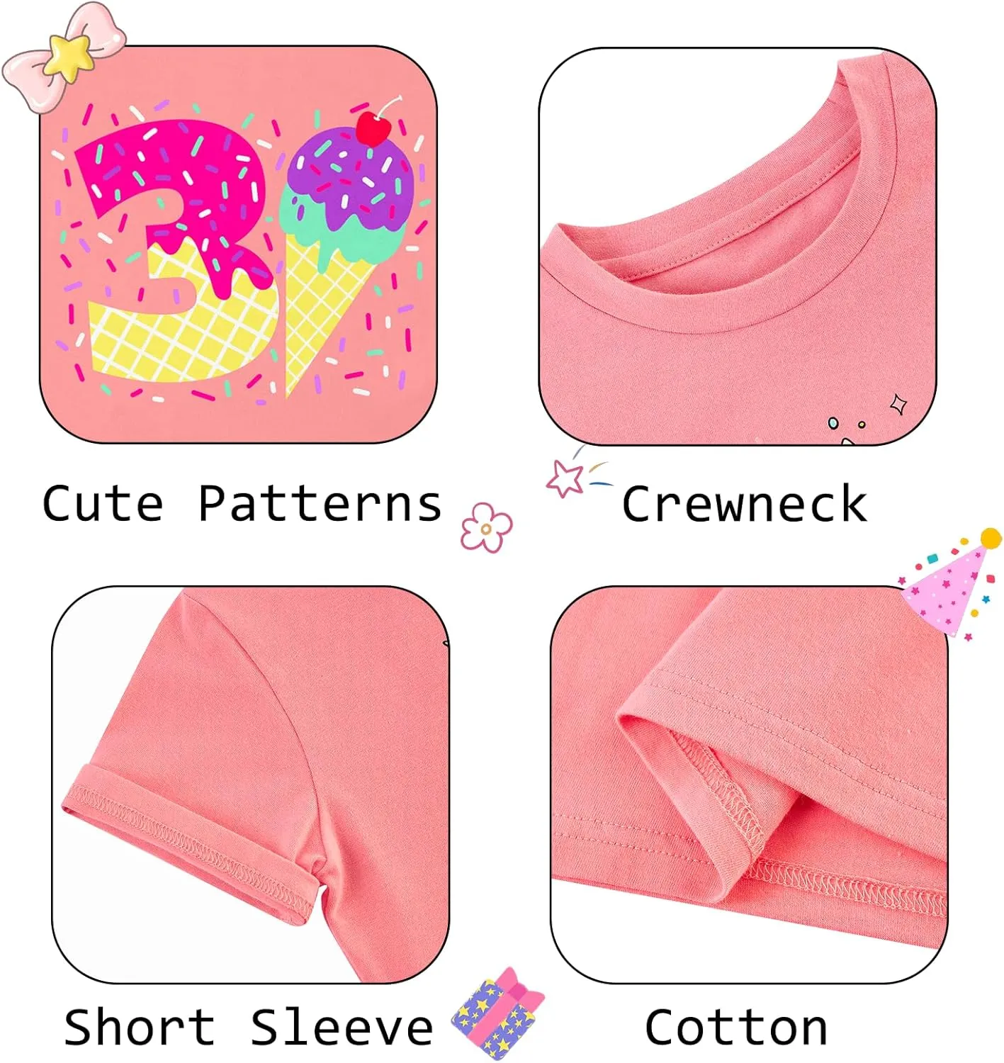 Lovekider Girls Birthday T Shirts Cotton Short Sleeve T-Shirts Tee Party Clothing 3-6 Years