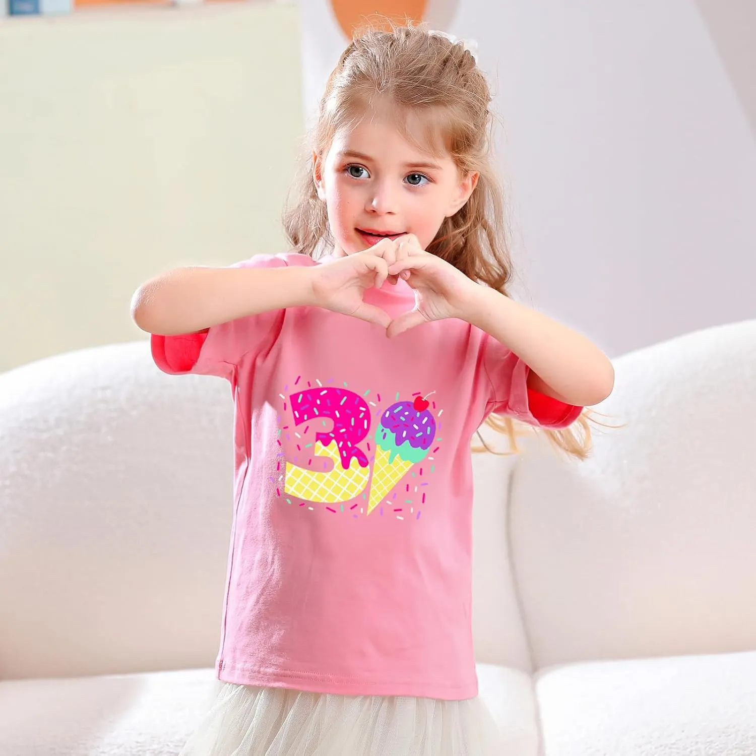 Lovekider Girls Birthday T Shirts Cotton Short Sleeve T-Shirts Tee Party Clothing 3-6 Years