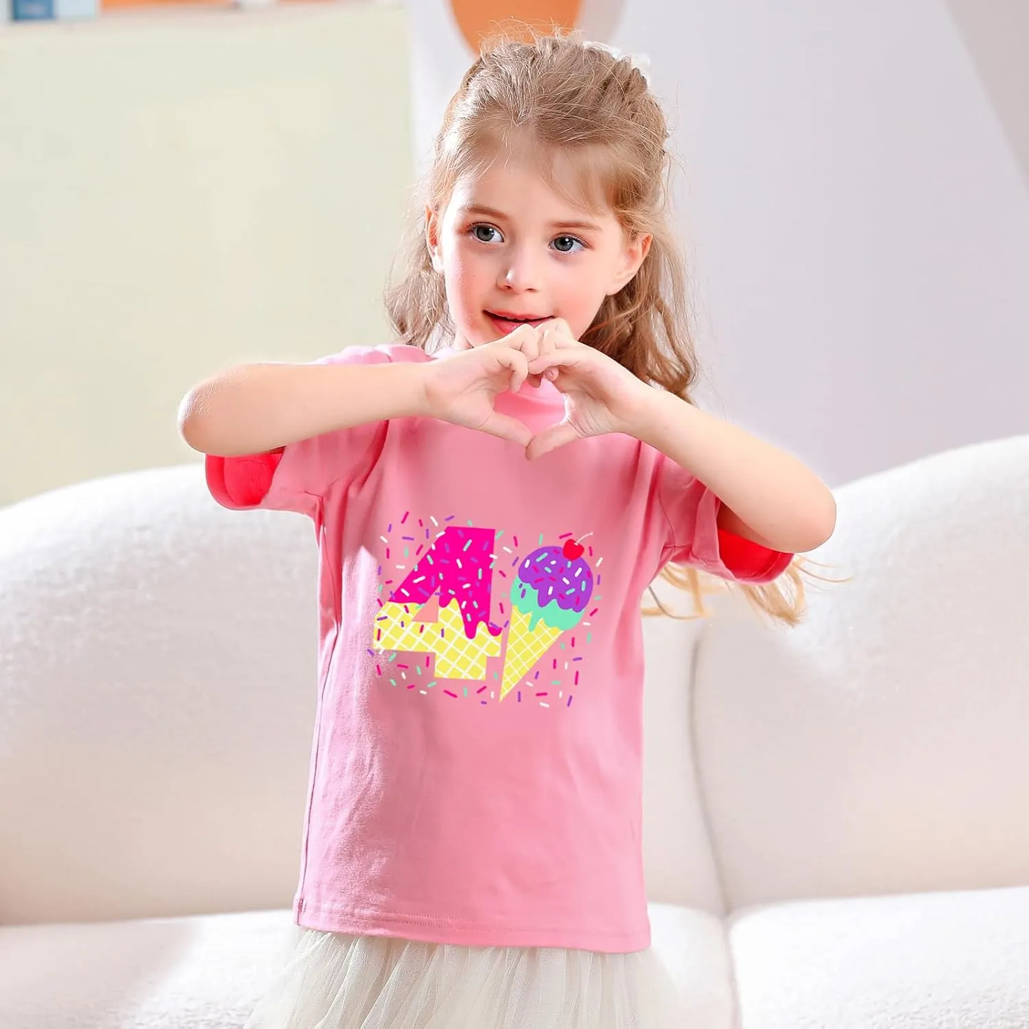Lovekider Girls Birthday T Shirts Cotton Short Sleeve T-Shirts Tee Party Clothing 3-6 Years