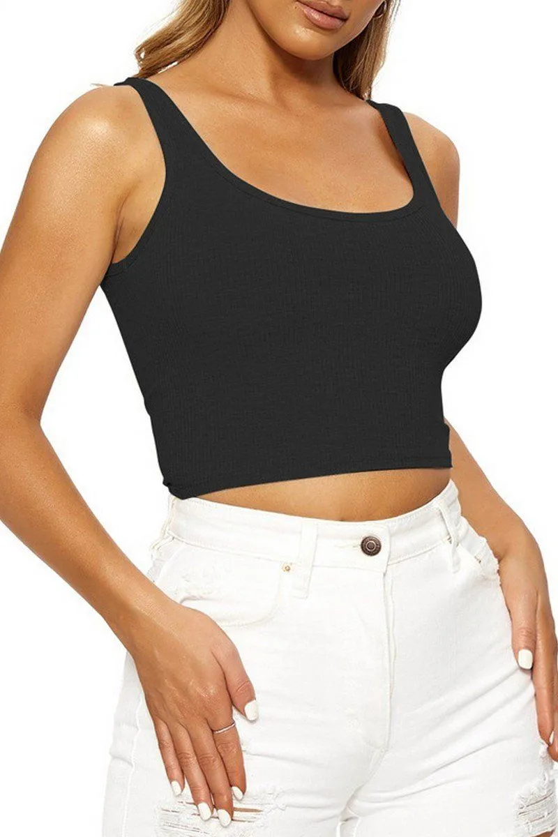 Breathable mesh lining Durable Weave WOMEN SLIM FITTED BASIC DAILY CROP TANK TOP