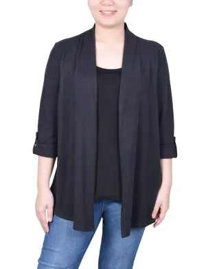Garment Washed Petite 3/4 Sleeve Two In One Top
