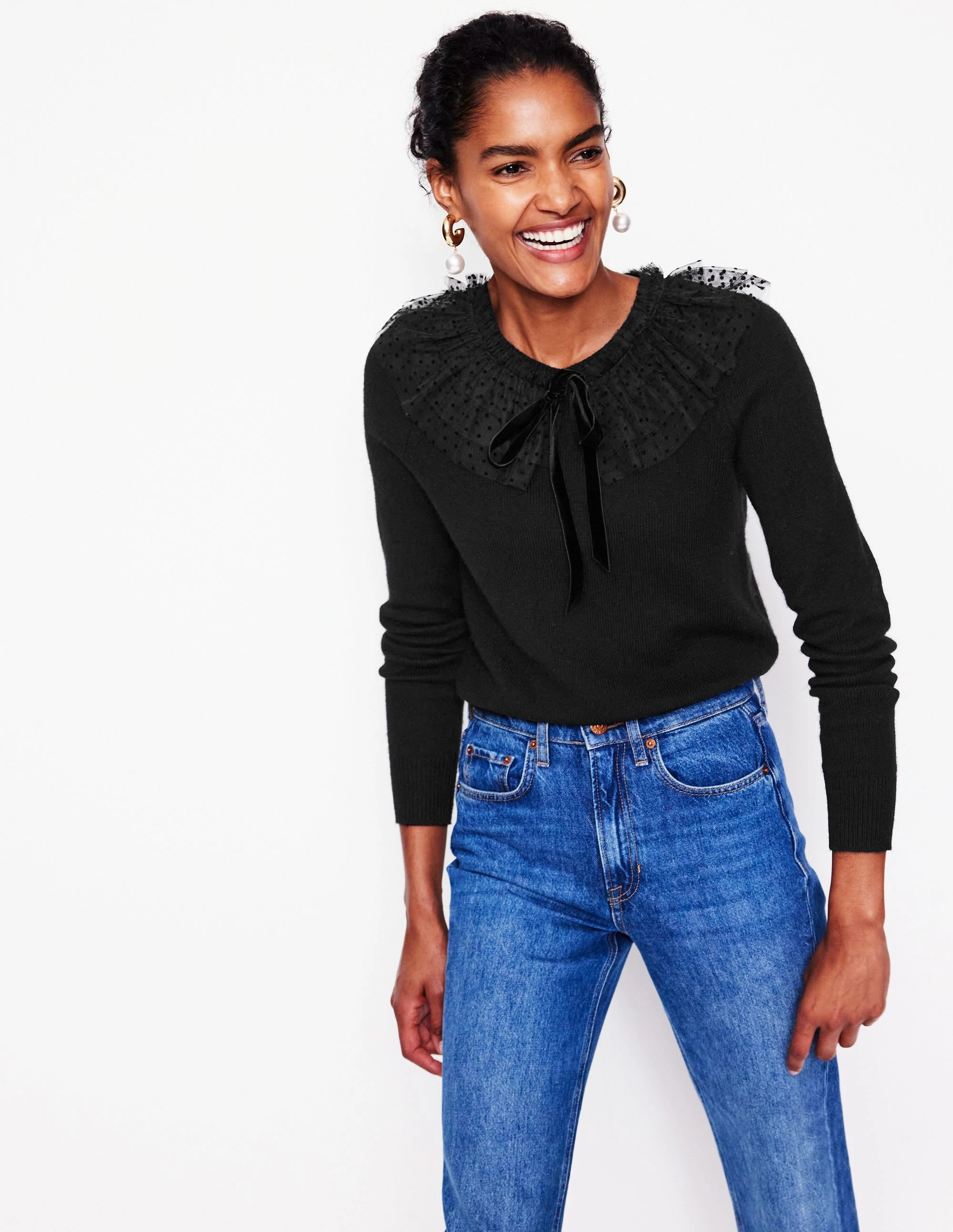 Turtleneck Variation Tulle Party Jumper-Black