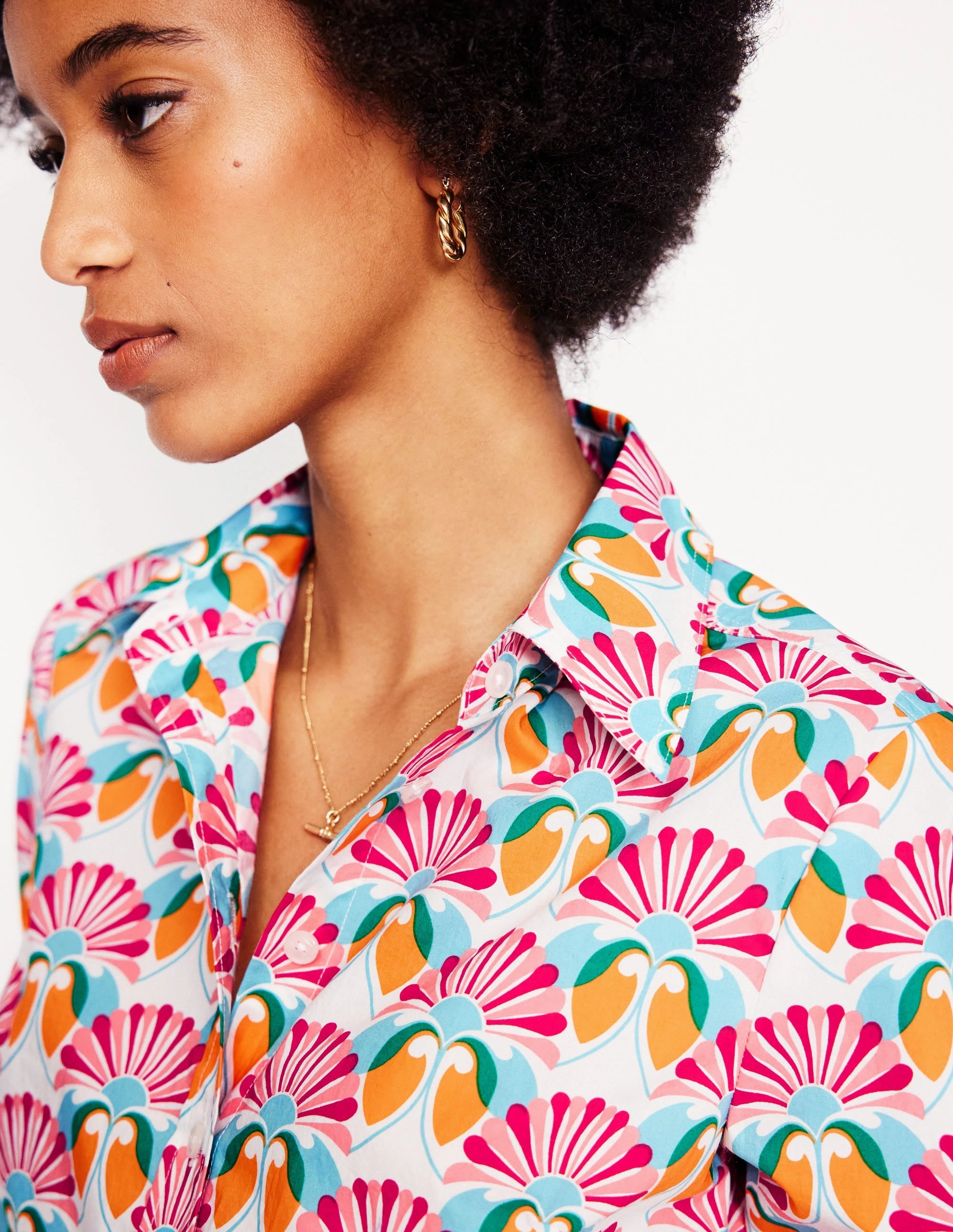 Sienna Cotton Shirt-Ivory, Daisy Bloom Geo UltraLightweight Airy Mesh Lining