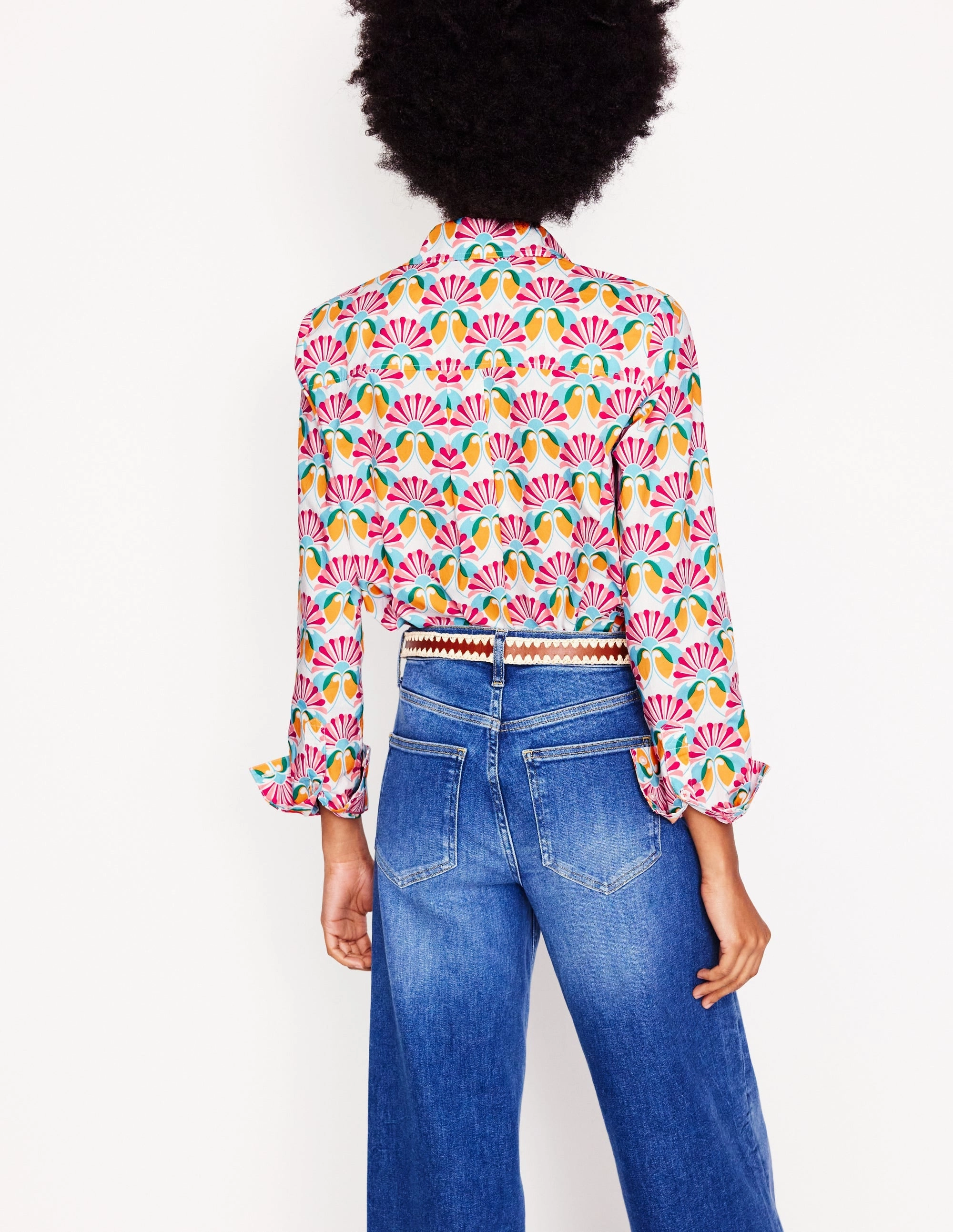 Midweight Texture Soft touch finish Sienna Cotton Shirt-Ivory, Daisy Bloom Geo