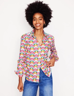 Sienna Cotton Shirt-Ivory, Daisy Bloom Geo Breathable Tank