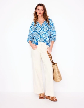 Easy Cotton Blouse-Cerulean Blue, Blossomy FadeResistant Finish Sustainable Production Methods