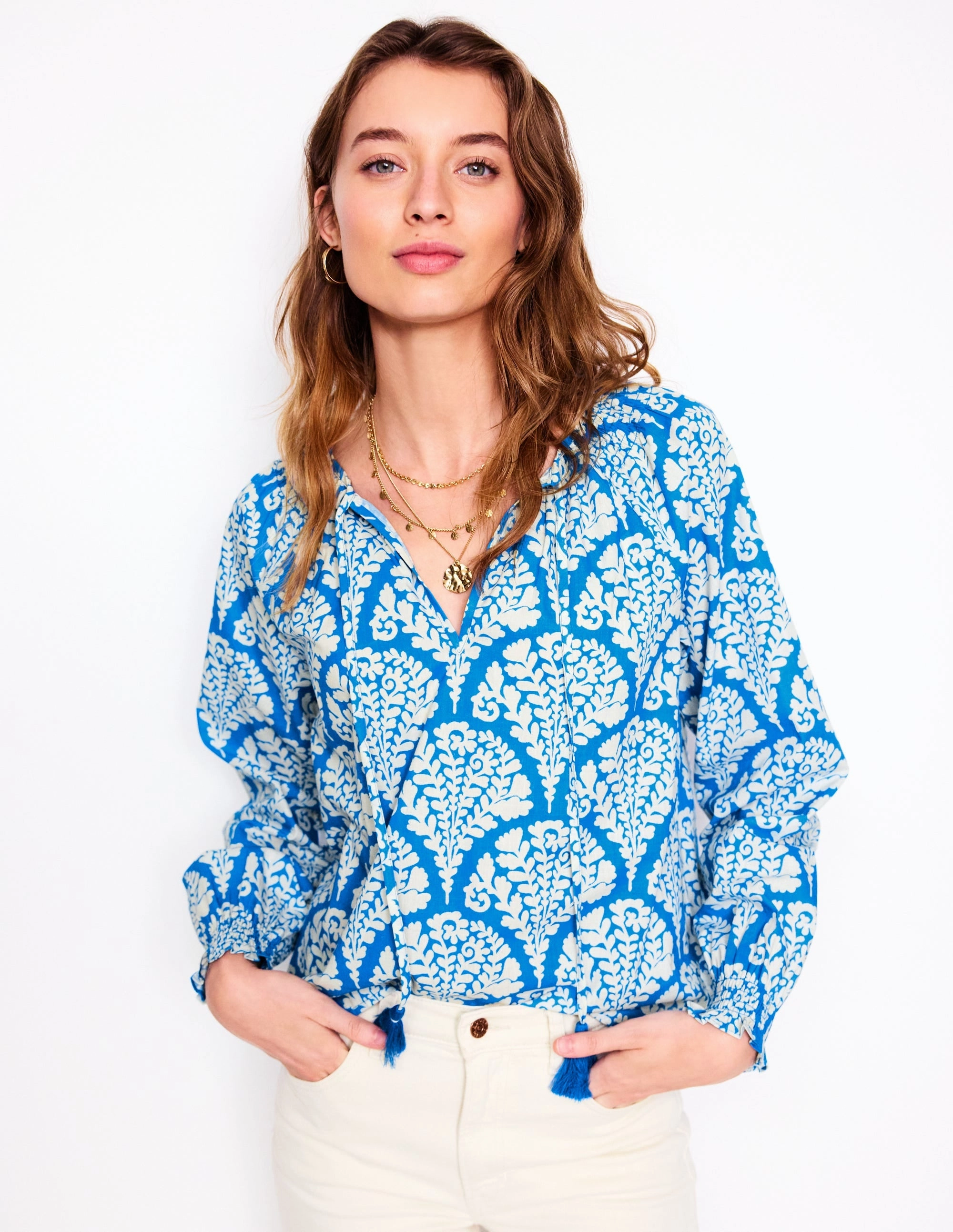 Easy Cotton Blouse-Cerulean Blue, Blossomy Basic Wardrobe SlubTexture