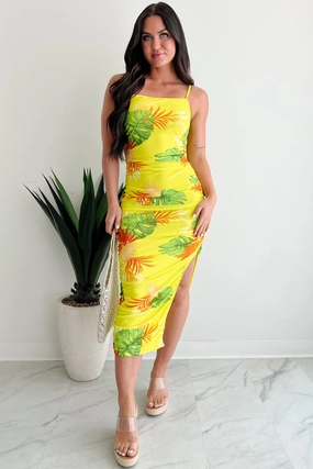 Poolside Chic Mesh Ruched Midi Dress (Lime) City Layers