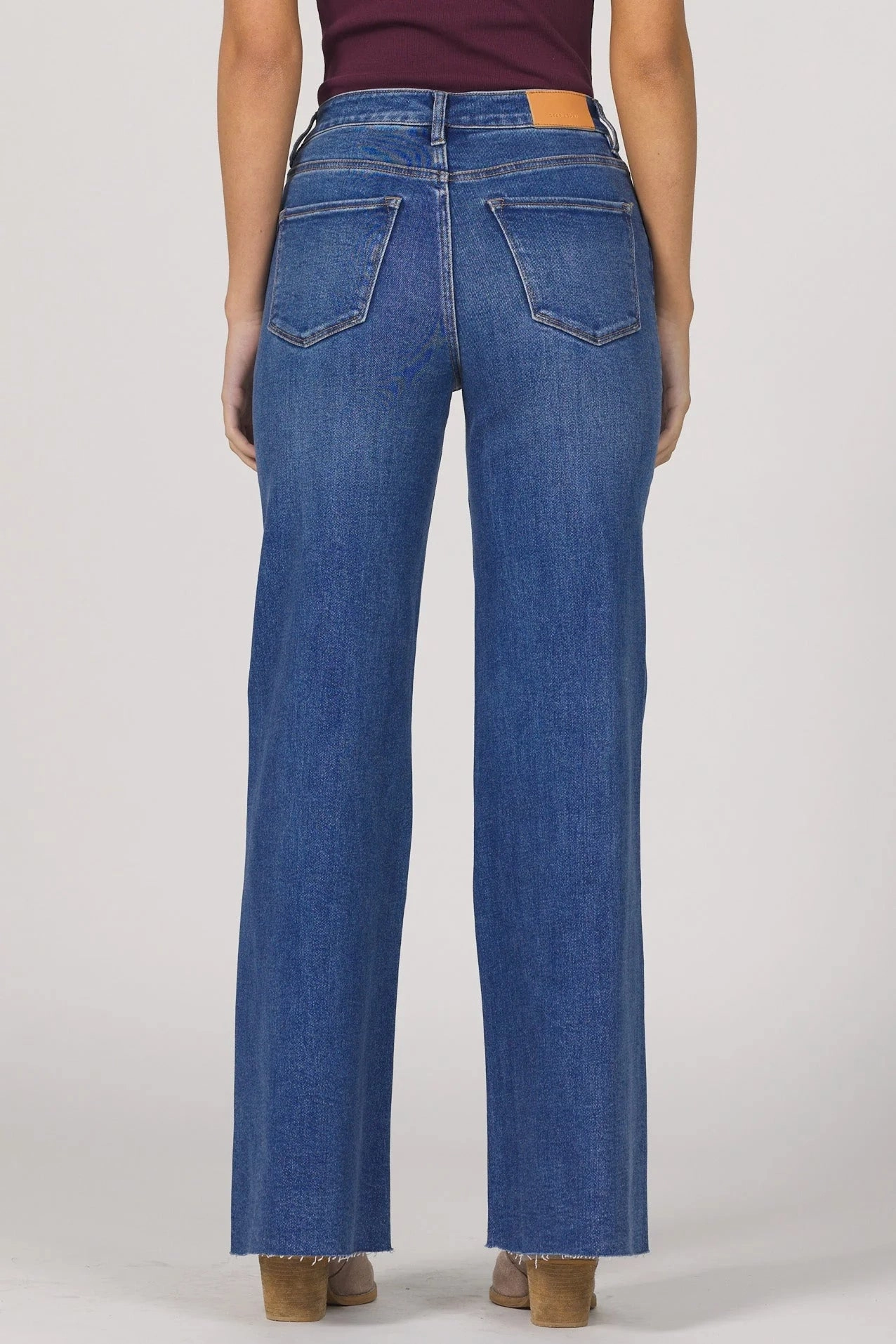 VNeck Style Reinforced Hem Stitching Dear John Fiona Wide Leg Jean in Midtown