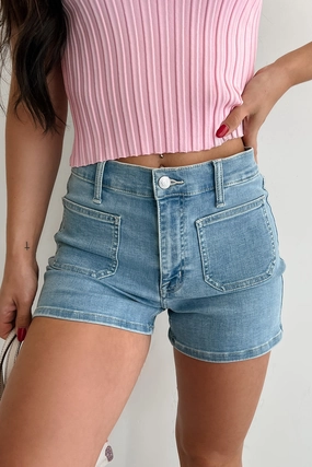 All Season Loxley High Rise Patch Pocket Eunina Denim Shorts (Medium Light)