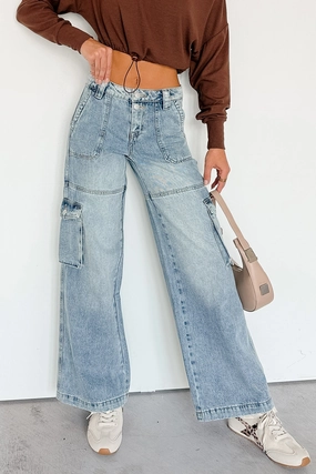 Lucy Cargo Mica Denim Wide Leg Cargo Jeans (Medium) Multi Directional Mobility