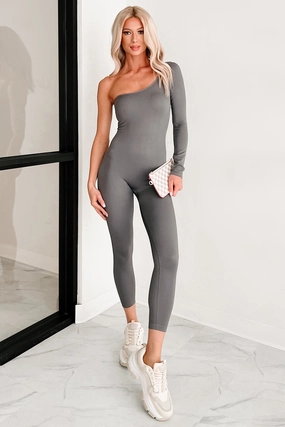 Luna One Shoulder Catsuit (Cool Grey) Morning Wear Gentle Aesthetic