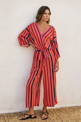 Music Girl Everyday Relaxed LUNARIA TRIPED KIMONO SURPLICE JUMPSUIT