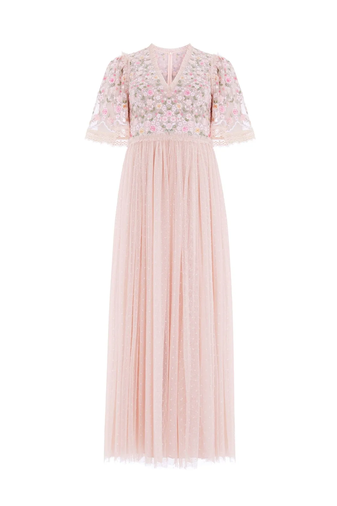 Rosie Lace Bodice Short Sleeve V-Neck Ankle Gown Garden Scene Autumn Ready