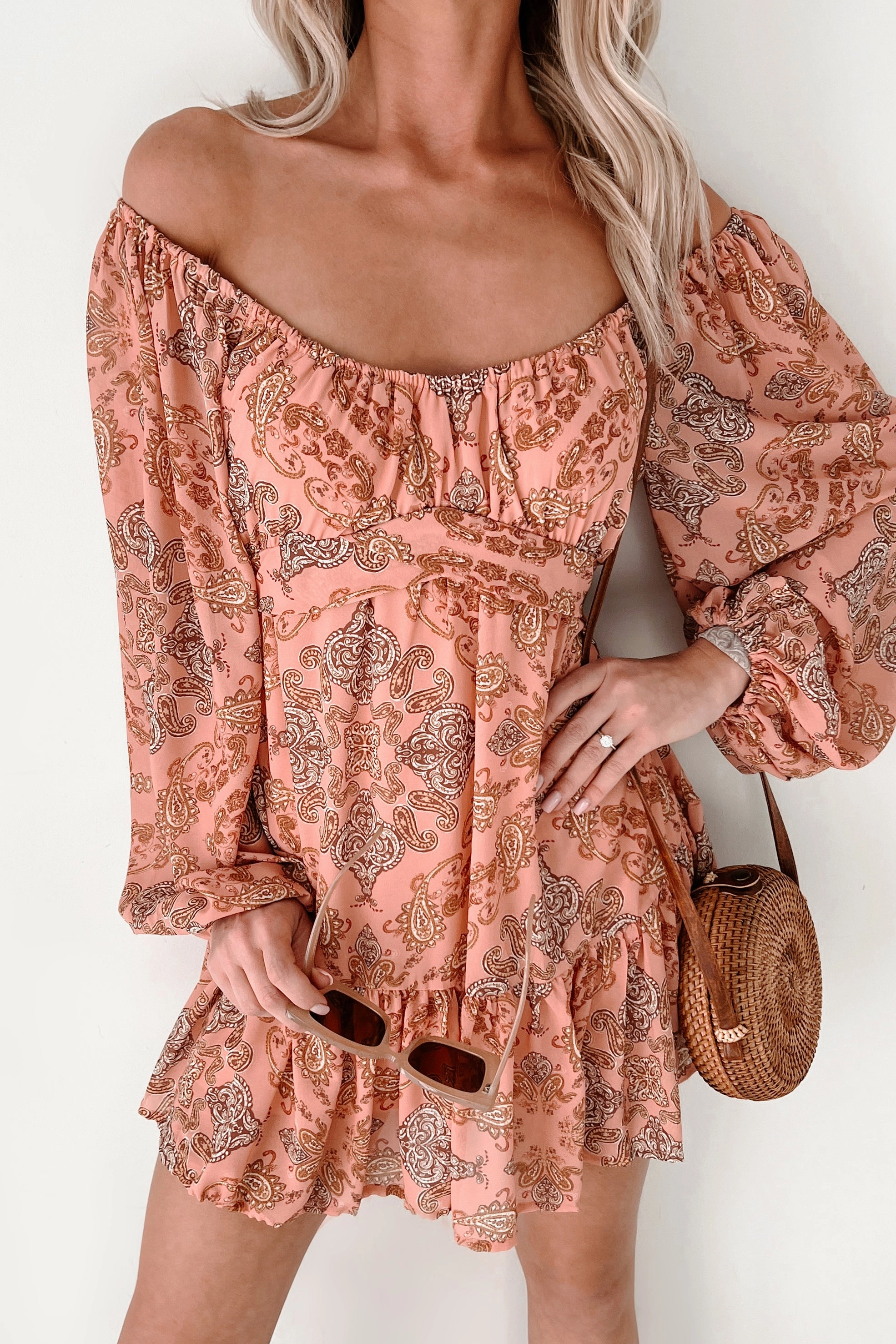 Bold Movement Soft Wear Caught Between Raindrops Paisley Print Mini Dress (Mauve)