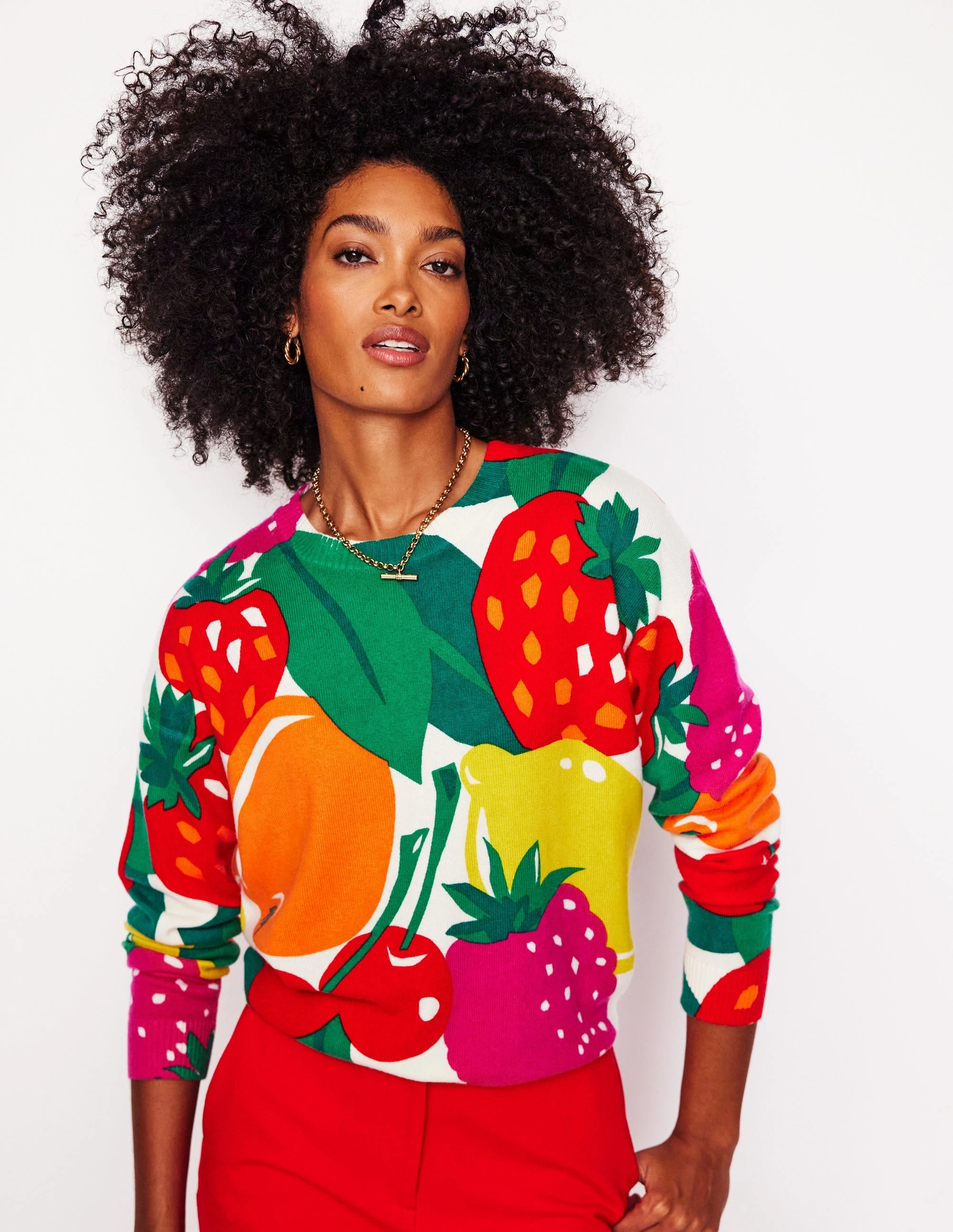 Essential Look Layered Cuff Lydia Cashmere Jumper-Multi, Summer Fruits