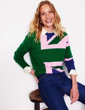 Water Repellent Finish Lydia Cashmere Jumper-Rich Emerald Green, Union Jack
