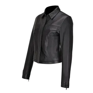 M294BOB - Cuadra black dress casual fashion sheepskin leather jacket for women