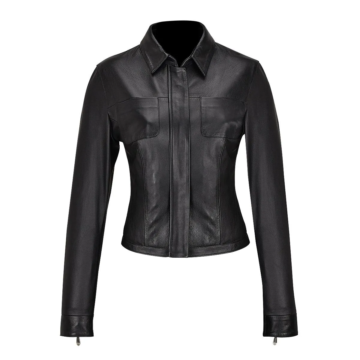 M294BOB - Cuadra black dress casual fashion sheepskin leather jacket for women