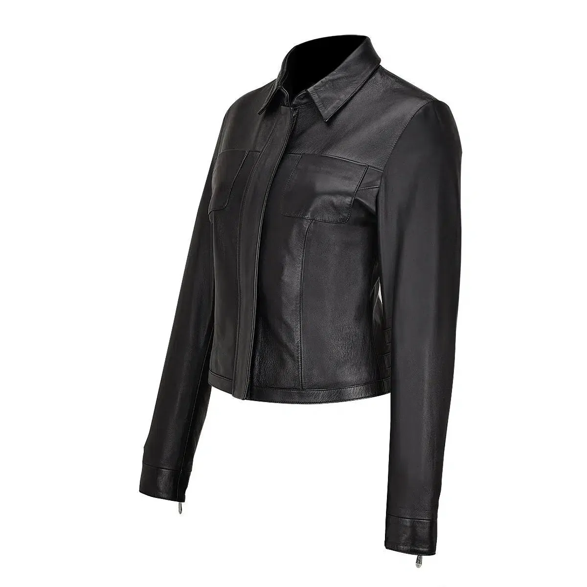 M294BOB - Cuadra black dress casual fashion sheepskin leather jacket for women