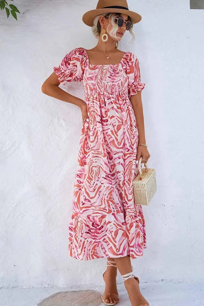 MABLE PATTERN OFF SHOULDER FLARE MAXI DRESS Flattering Fit for All