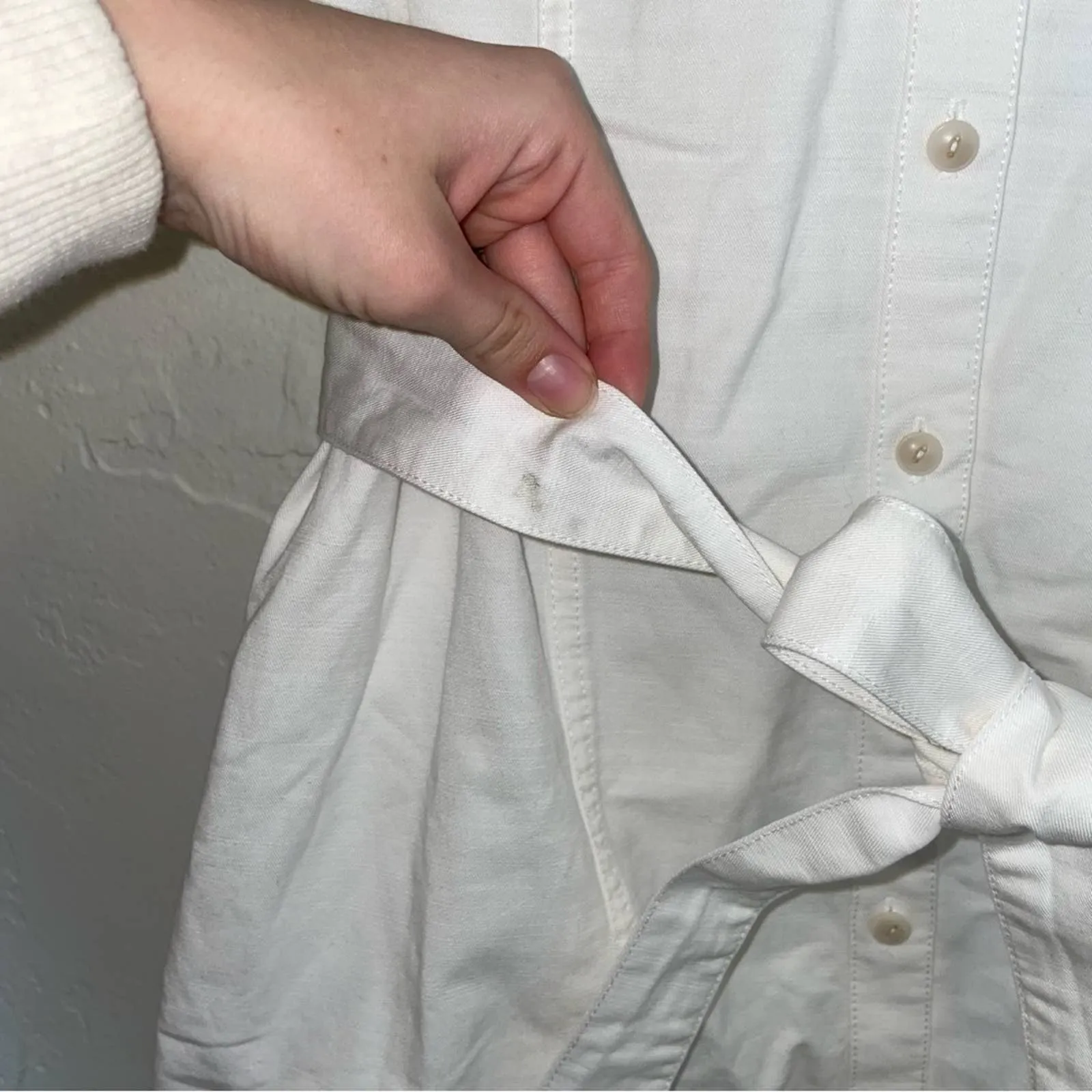 Madewell Seamed Courier Tie Waist Button-Down White Denim Mini Shirt Dress (XS)