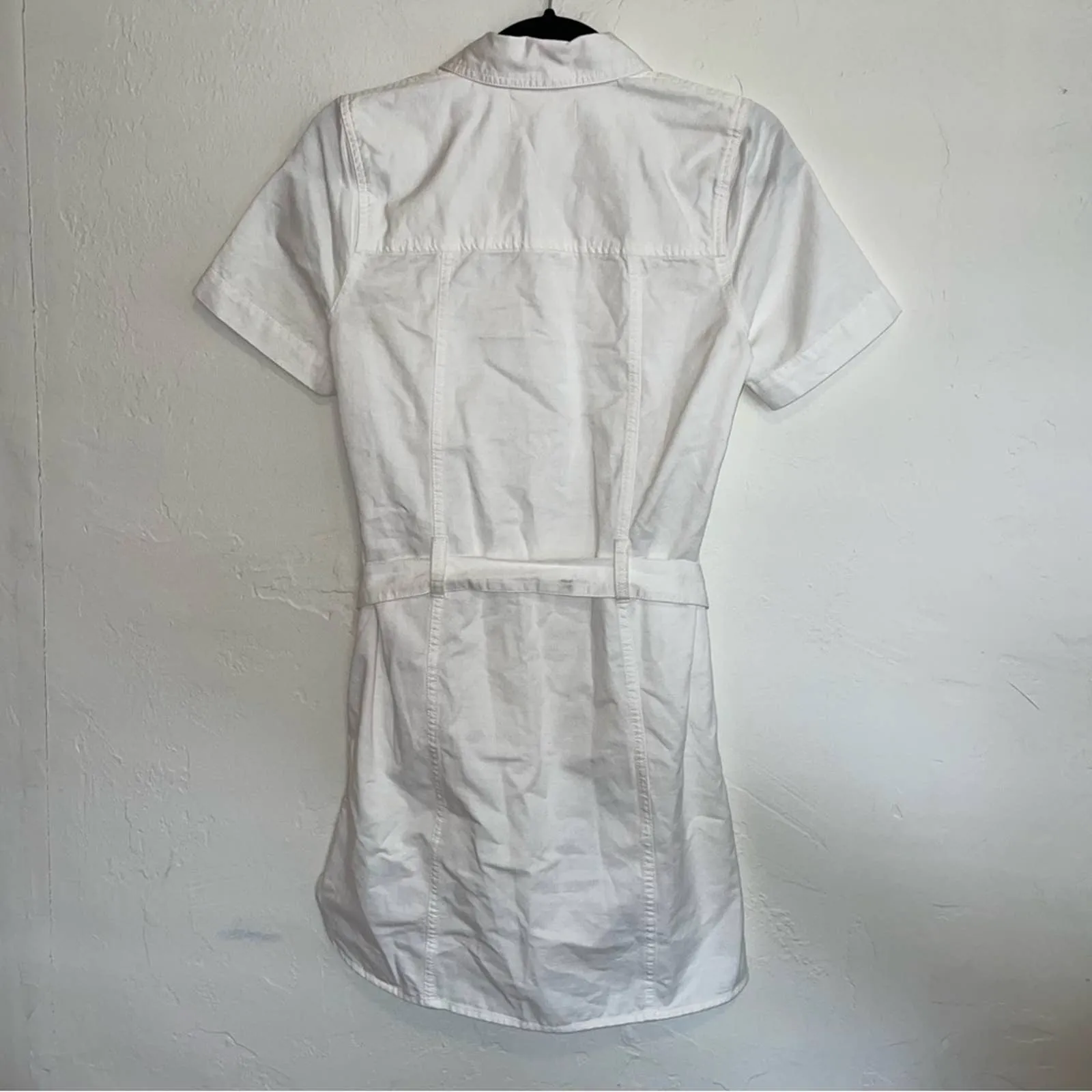 Madewell Seamed Courier Tie Waist Button-Down White Denim Mini Shirt Dress (XS)