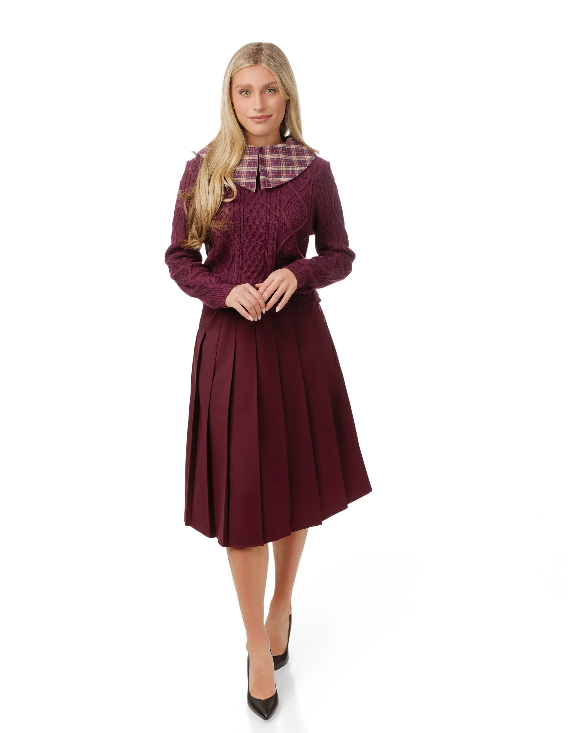 Wrinkle Resistant Elastic hem Madison & Park Purple Pleated Skirt TW512370S-A