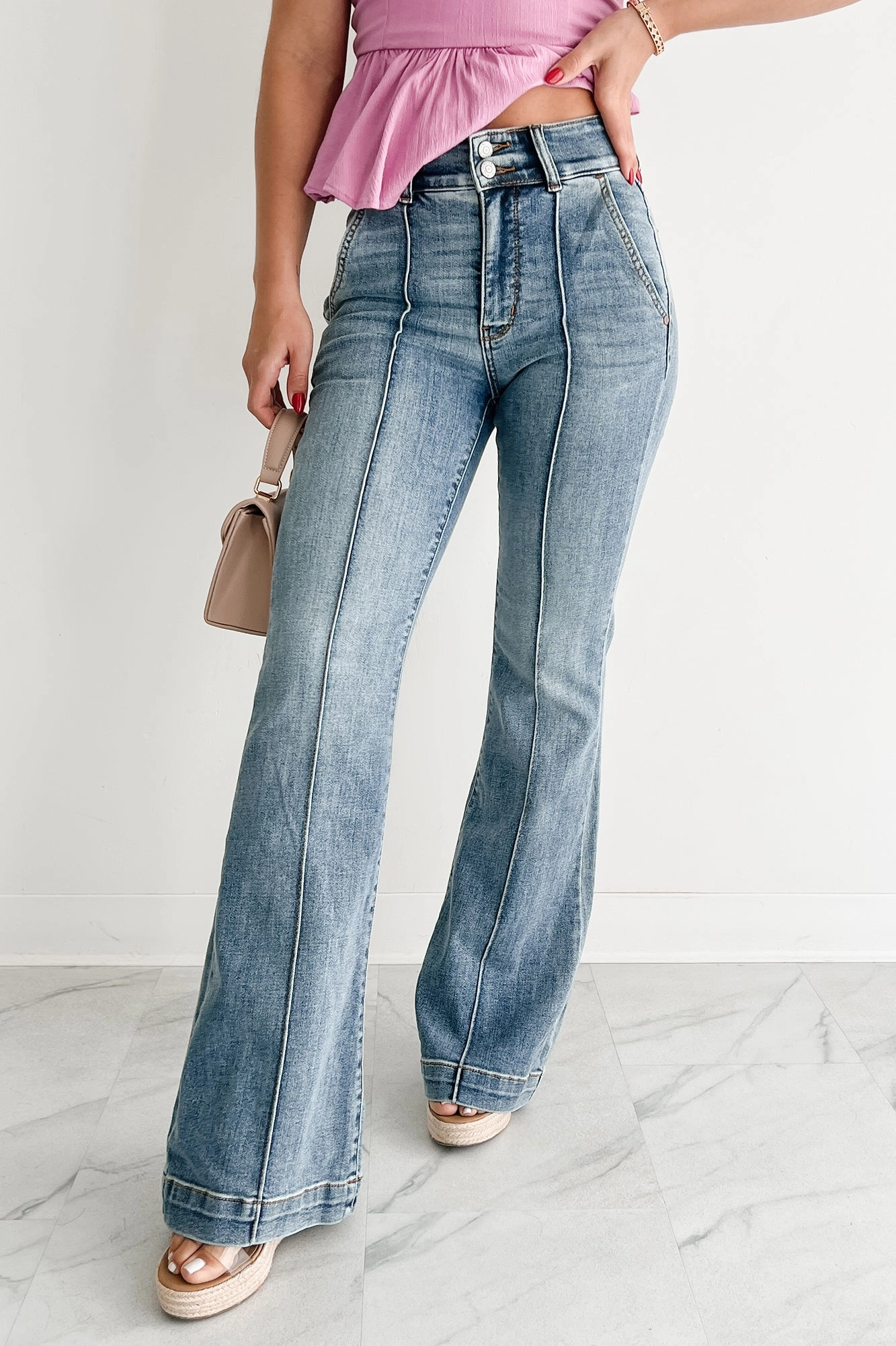 Mae High Rise Judy Blue Flare Jeans (Medium) Adjustable Belt Loops Flexible Cut