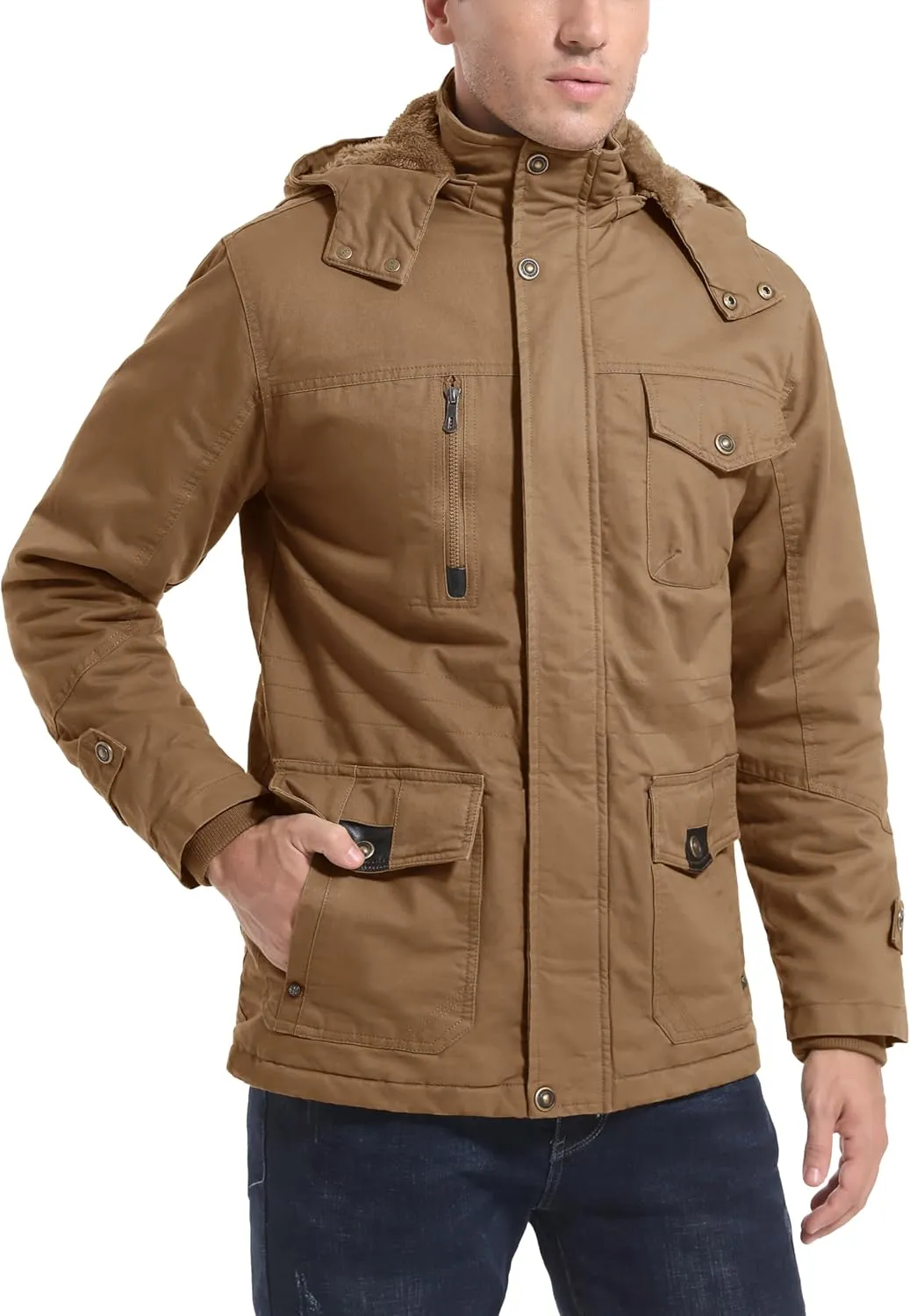 MAGCOMSEN Men's Winter Coat Military Jacket Fleece Lined Parka Cotton Cargo Jacket