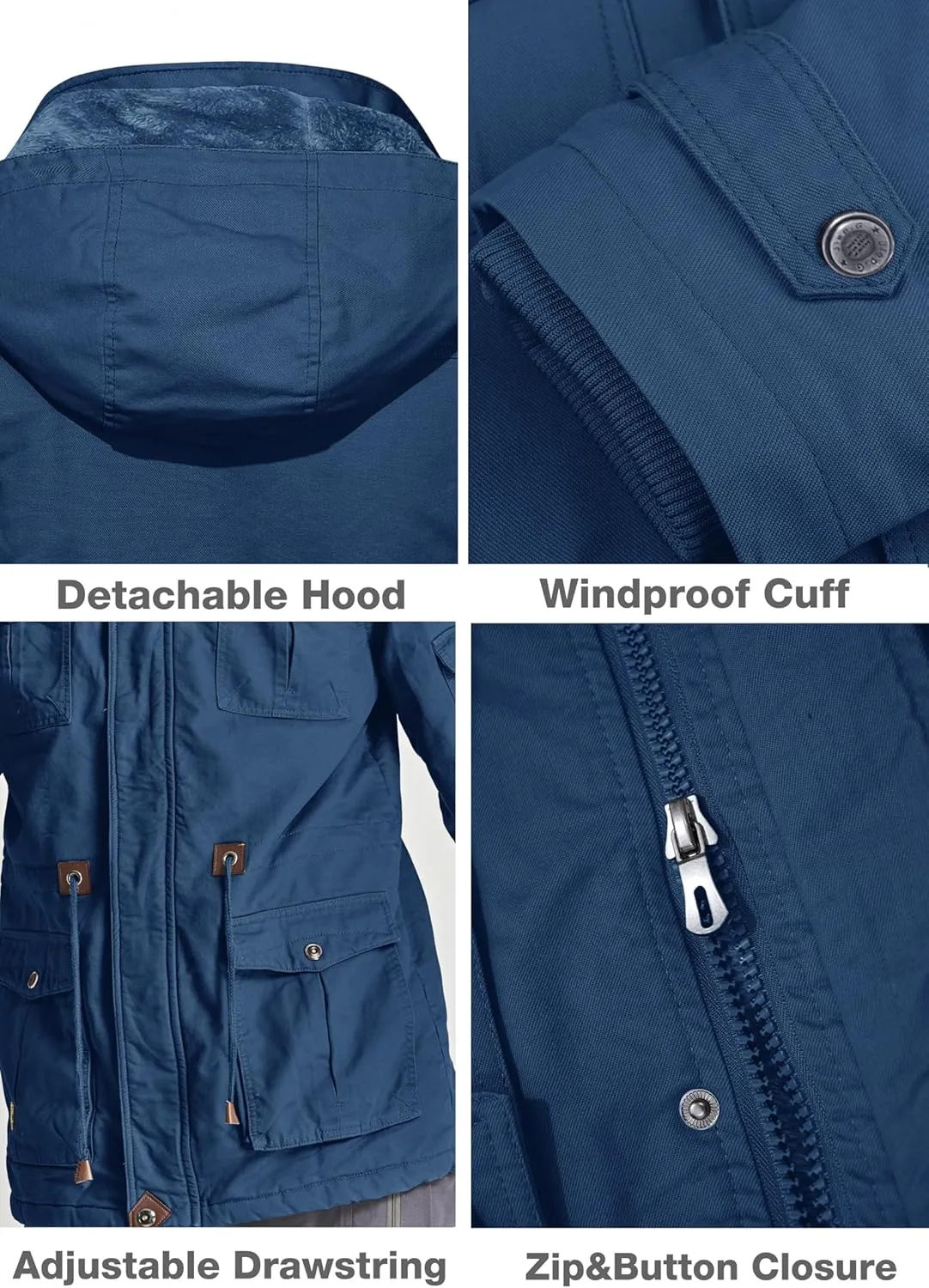 MAGCOMSEN Men's Winter Coat Military Jacket Fleece Lined Parka Cotton Cargo Jacket