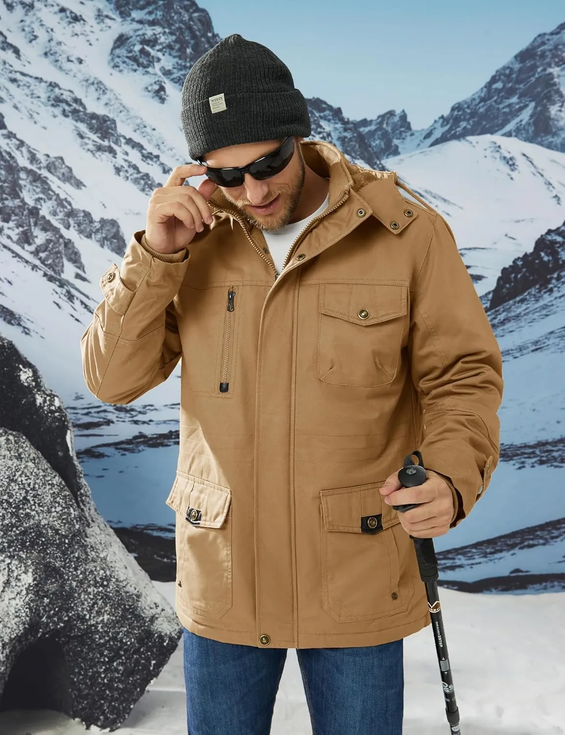 MAGCOMSEN Men's Winter Coat Military Jacket Fleece Lined Parka Cotton Cargo Jacket