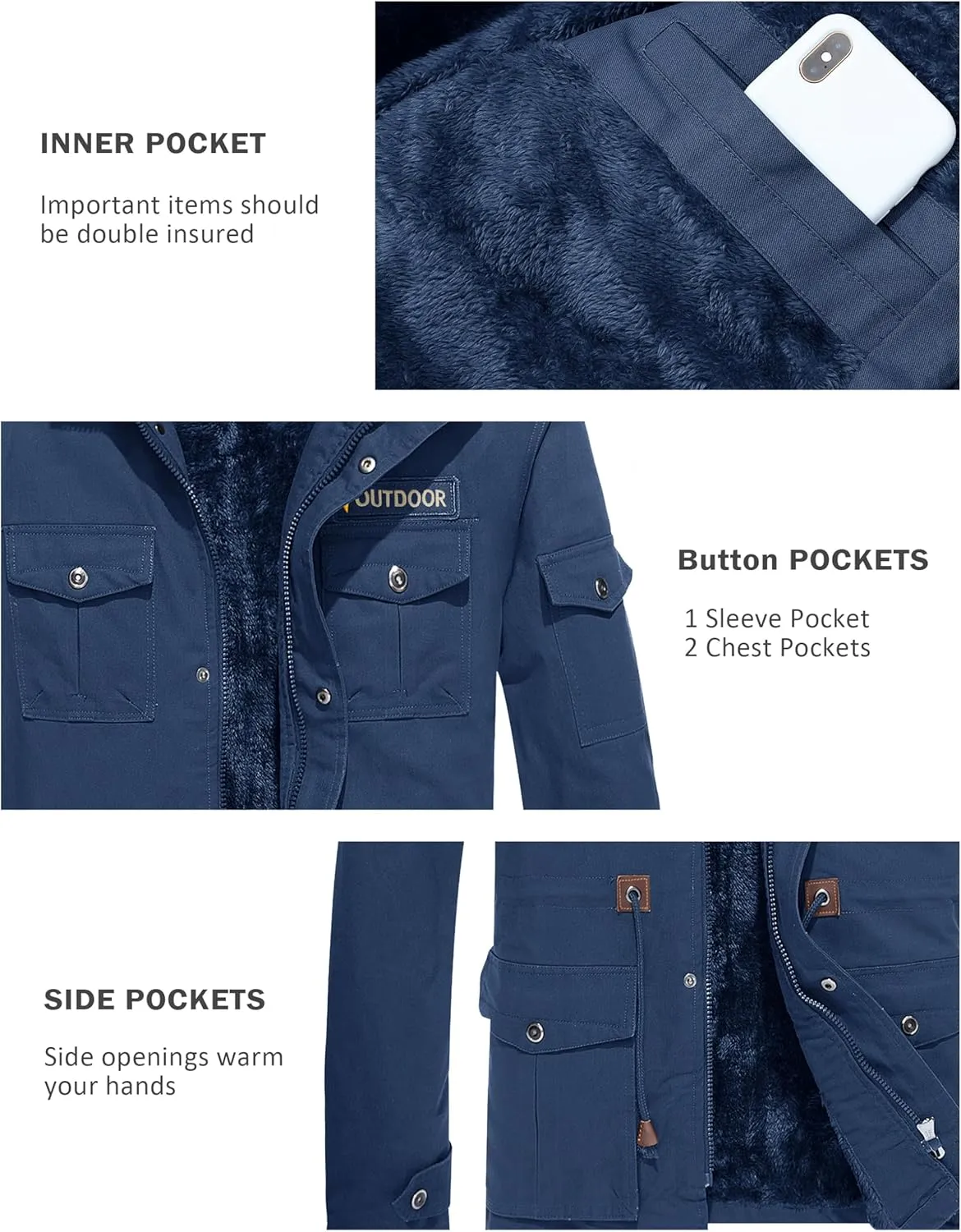 MAGCOMSEN Men's Winter Coat Military Jacket Fleece Lined Parka Cotton Cargo Jacket