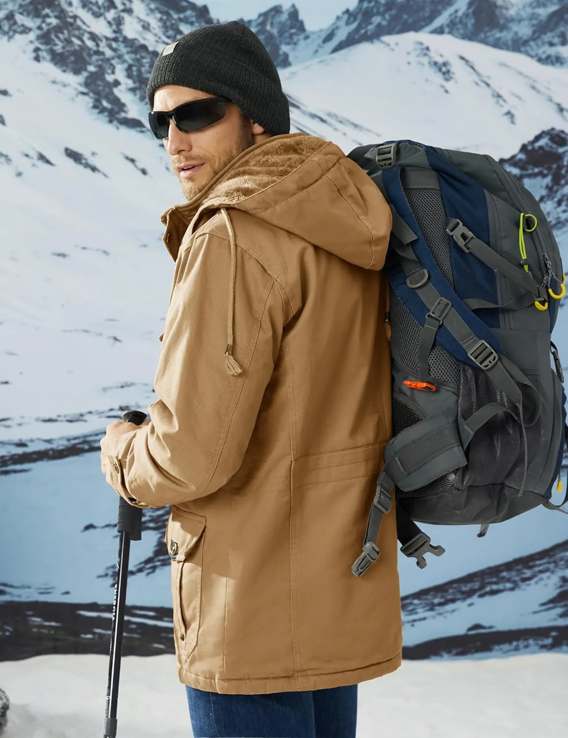 MAGCOMSEN Men's Winter Coat Military Jacket Fleece Lined Parka Cotton Cargo Jacket