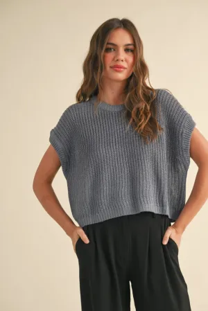 Maggie Cap Sleeve Sweater in Denim Blue Adaptive Waistband