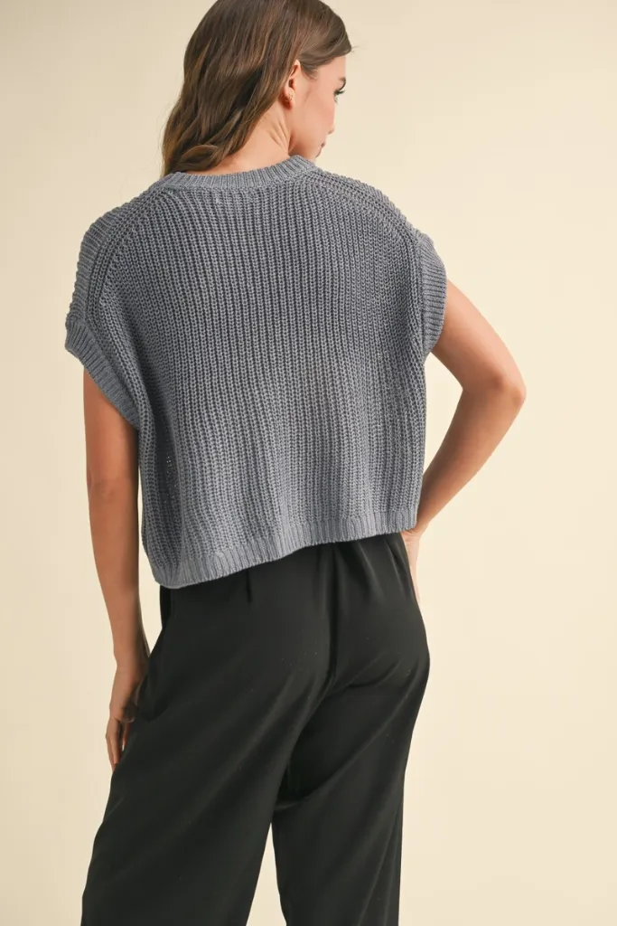 SoftBrushed NonSlip Grip Tape Maggie Cap Sleeve Sweater in Denim Blue