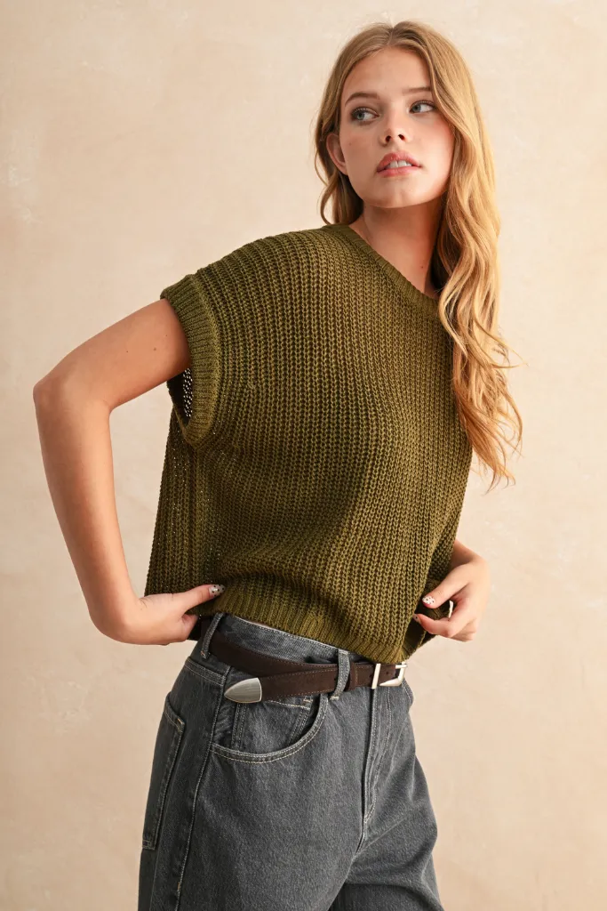 Maggie Cap Sleeve Sweater in Olive AntiPillingTreatment All Season Wear Fabric