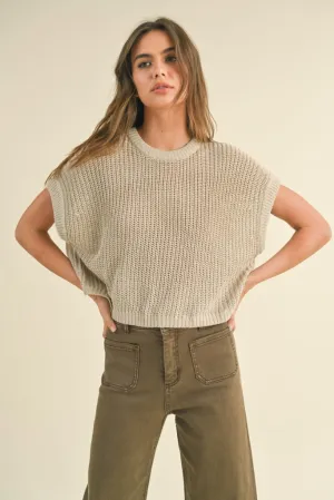DropShoulder Flexible Hemline Maggie Cap Sleeve Sweater in Stone