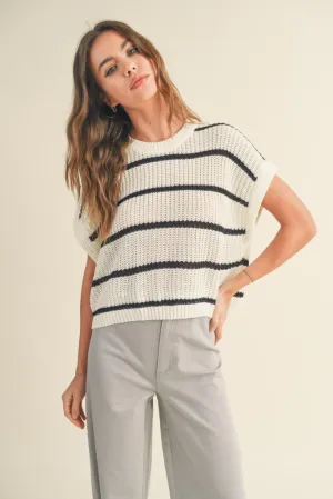 Maggie Stripe Cap Sleeve Sweater in Black Stripe Everyday Look OdorResistantFinish