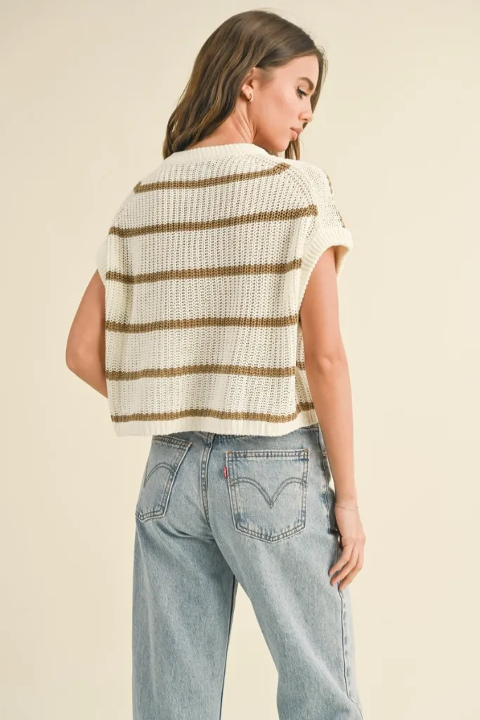 Tagless Design standard fit Maggie Stripe Cap Sleeve Sweater in Stone Stripe