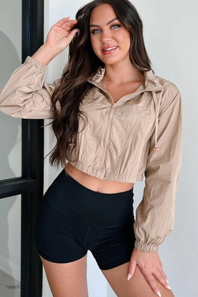 Along The Path Zip-Up Windbreaker Jacket (Khaki) Chill Commute Fit