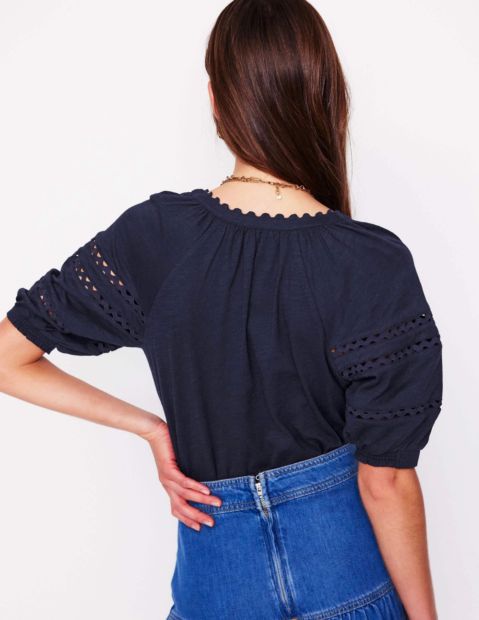 Thermoregulating Fabric Maisy Rikrak Trim Top-Navy